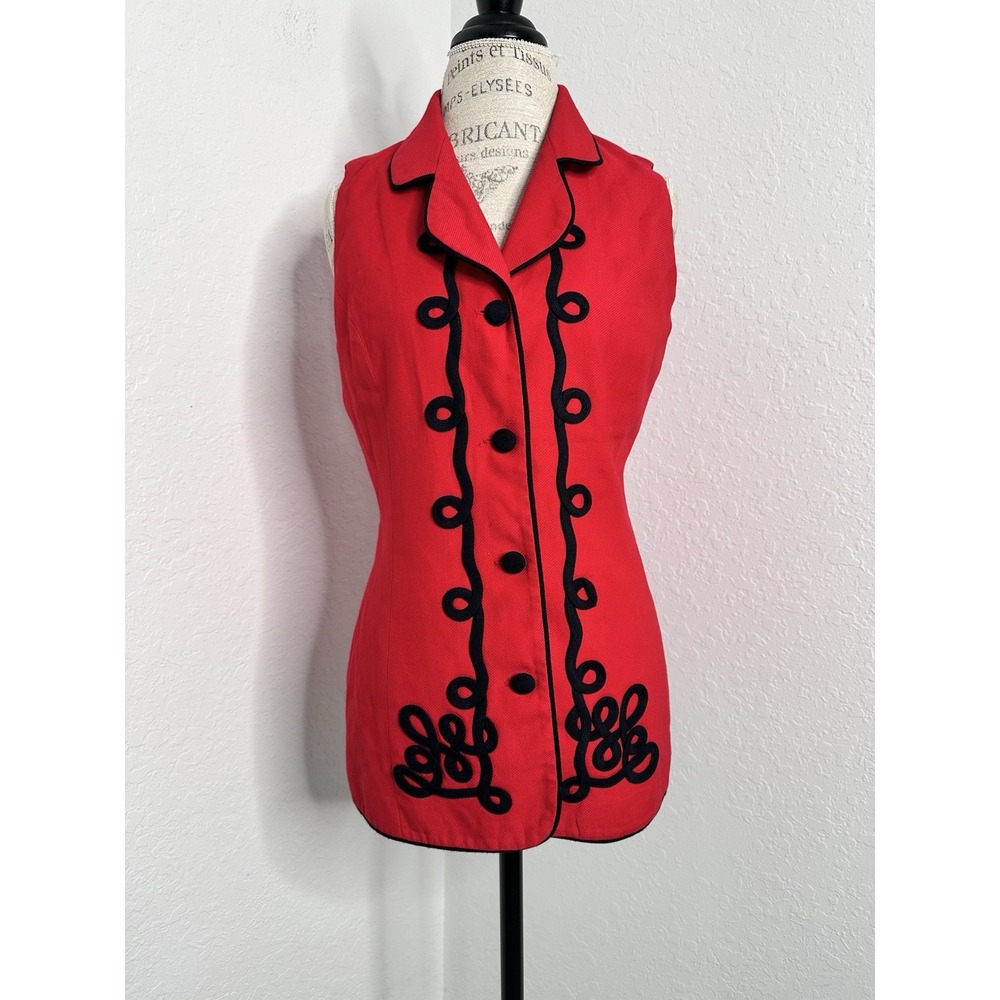 Vintage Gantos Women's  Red/Black Swirl Trim Vest Size 10 Lined Made in USA